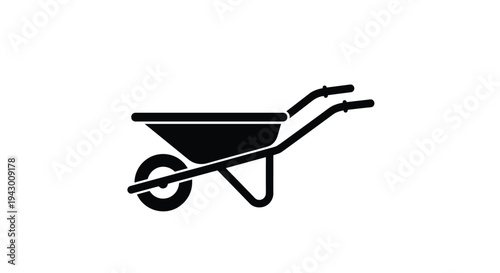 Garden wheelbarrow silhouette isolated on white background for gardening tools landscaping services and outdoor maintenance projects.
