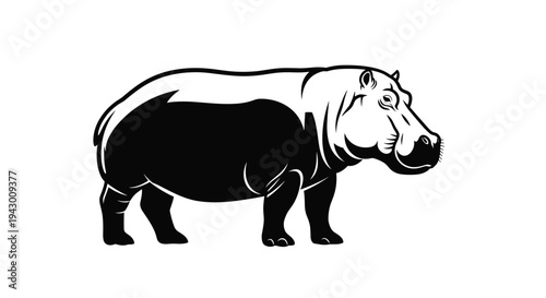 Hippopotamus animal silhouette isolated on white background for wildlife nature conservation zoo logos and educational biology materials.