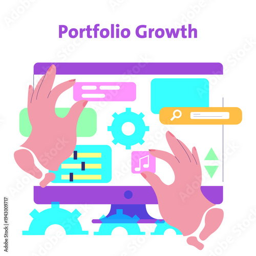 Hands Interacting with Portfolio Growth Interface