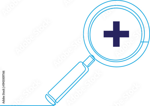 Medical magnifying glass with cross symbol