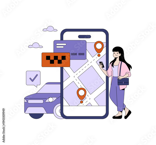 Woman Using Taxi App on Smartphone Vector Illustration
