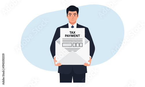 Businessman Holding Large Envelope with Tax Payment Document