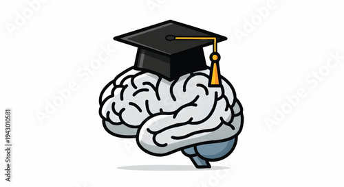 Brain with graduation cap, education concept