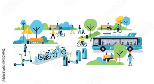 Eco-friendly transportation and recreation in a green city