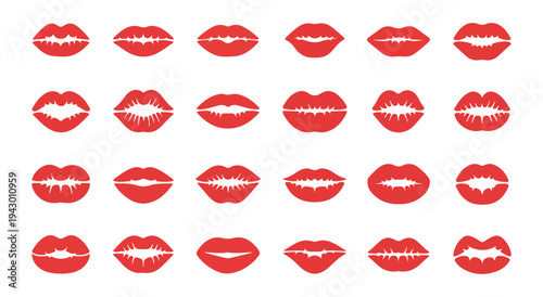 Red kiss marks collection with various lipstick textures and mouth shapes isolated on white background vector
