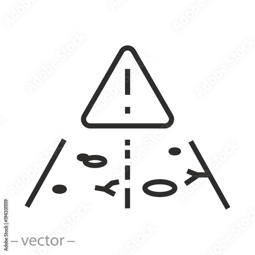 broken road sign, potholes on the road icon, thin line web symbol on white background, editable stroke