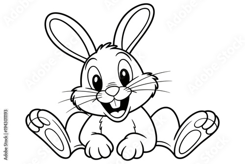 A happy rabbit cartoon character in a black and white illustration