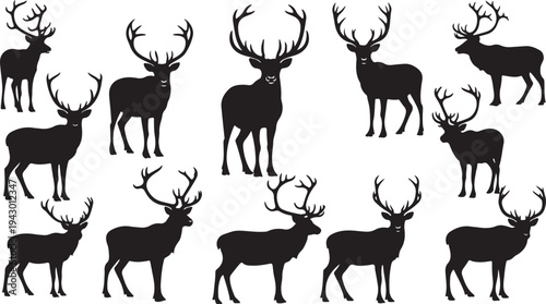 Collection of deer silhouettes in various poses and sizes