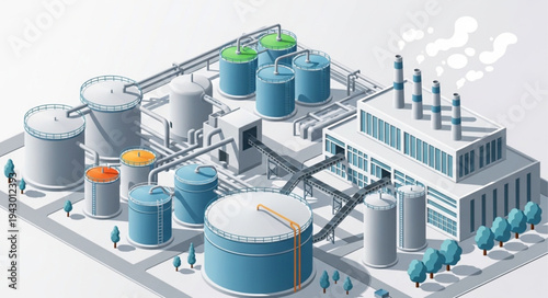 Industrial Factory with Tanks and Silos.