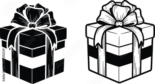 Two black and white striped gifts with ribbons