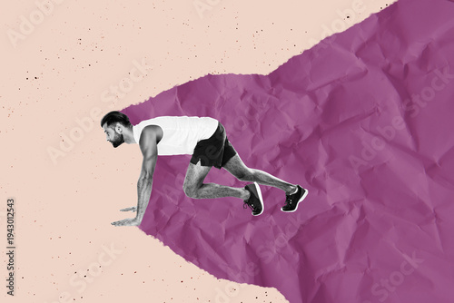 Quadro em tela Trend artwork collage template sketch of health training young man athlete run r