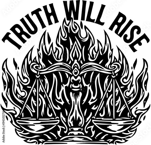 Scales of Justice with Flames Symbolizing Truth and Retribution, an Emblem of Fairness and Vindication
