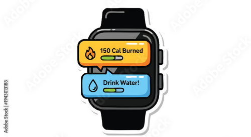 Smartwatch screen with fitness and health notifications