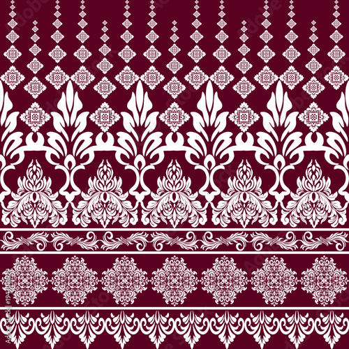
Classic Damask Seamless
Pattern - Vector Illustration for Elegant Textile
Design,Damask,Jacquard loom, Brocade, Satin weave,ethnic, geometric, textile, fabric, motif, retro, 