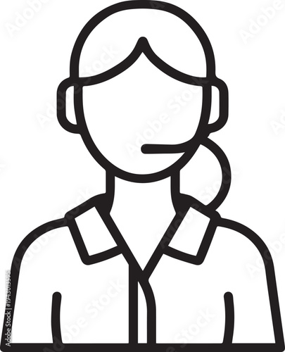 Hand Drawn Female Customer Service Agent Black and White Avatar Illustration in Minimal Line Art Style Design