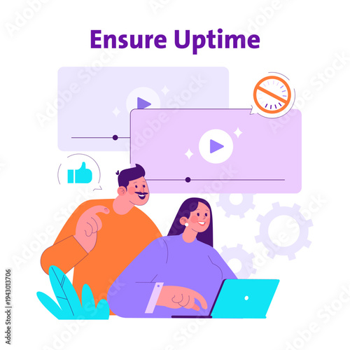 Vector Illustration of Team Ensuring Uptime Together