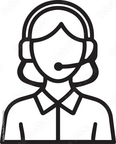 Hand Drawn Female Customer Service Agent Black and White Avatar Illustration in Minimal Line Art Style Design