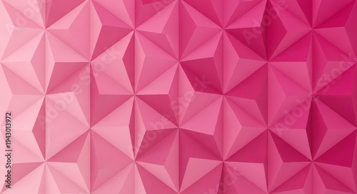 Three dimensional geometric pattern displays a smooth gradient transition of pink color