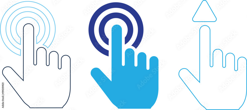 Obraz premium Computer mouse pointer icons for clicking and touchscreen gestures