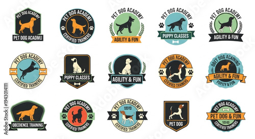 Collection of Dog Training Academy Logos and Emblems.