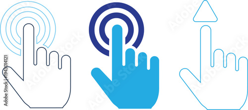 Computer mouse pointer icons for clicking and touchscreen gestures