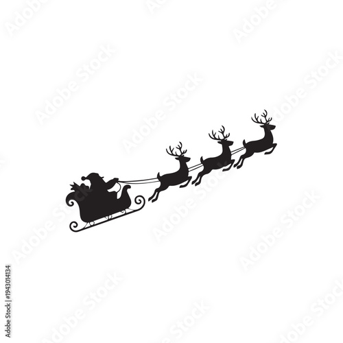 Silhouette of Santa Claus Flying in a Sleigh with Reindeer