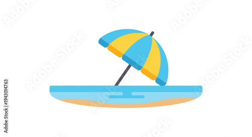 Beach umbrella on inflatable pool float in bright sunny lighting for summer vacation
