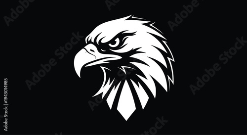 eagle head logo, aggressive eagle mascot, black white bird emblem, predator hawk symbol, modern vector wildlife badge design minimalist illustration