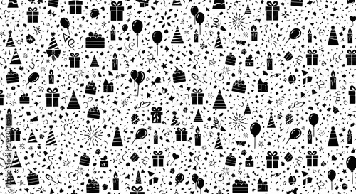 Black Christmas Icons on White Background.