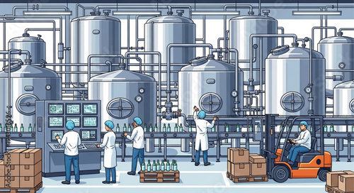 Industrial Factory Workers in Lab Coats.