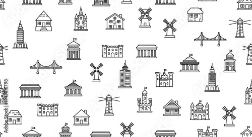 Collection of Simple Building and Windmill Icons.