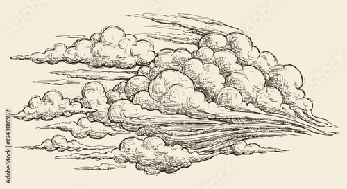 Vintage Hand Drawn Cloud Formation Sketch isolated PNG with Transparent Background