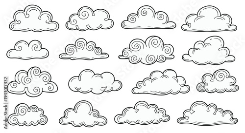 Hand Drawn Doodle Cartoon Clouds Collection Set Illustration isolated PNG with Transparent Background