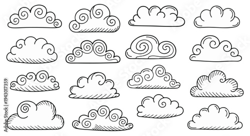 Hand Drawn Doodle Cloud Vector Icons Collection isolated PNG with Transparent Background