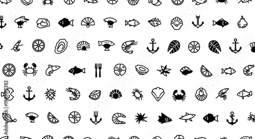 Collection of Various Black and White Icons.