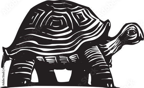 Woodcut style image of a turtle or tortoise 
