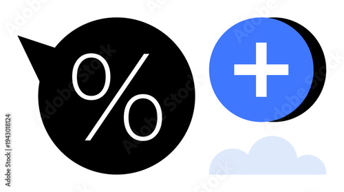 Finance concept. Percentage sign, plus symbol, and cloud communicate financial growth, data analysis, and increasing value. Finance helps illustrate analytics, investment, and economic planning