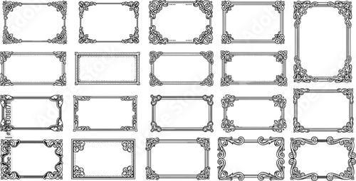 vintage, ornamental, frames, borders, decorative, flourish, filigree, victorian, elegant, scrollwork, engraving, classic, corner, lineart, template, invitation, collection, set, vector, design