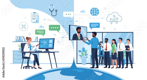 A senior male doctor wearing a white lab coat and stethoscope, looking at a tablet computer while sitting on a couch.