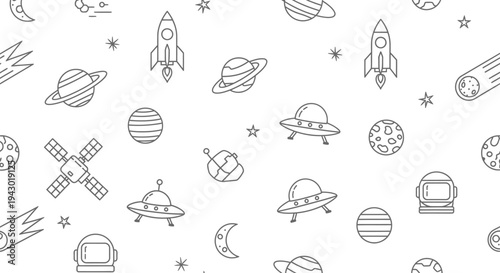 Space Elements Pattern with Cartoon Style Objects.