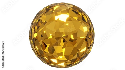 Abstract Golden Faceted Sphere on White Background