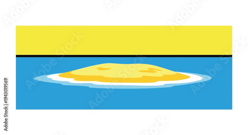 Melting yellow ice cube in blue water with white foam in natural lighting for climate change