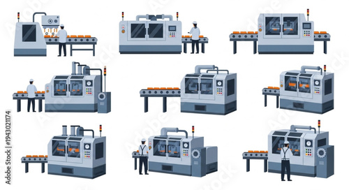 Industrial Machines in Factory Setting.