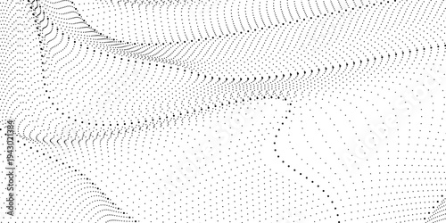 Simple waves with continuous wavy dot lines. Hand-drawn lines, fine patterns, web design, greeting cards, textiles, technology backgrounds.