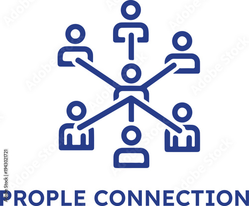People connection symbol with multiple human figures linked together on transparent background