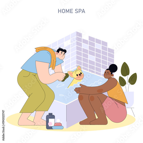 Happy Dog Bath Time at Home Spa Vector Illustration