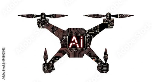 Drone with AI technology circuit board pattern.