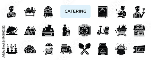 Catering Icon set Collection in Solid Glyph Style. food, buffet, event, chef, kitchen, cook