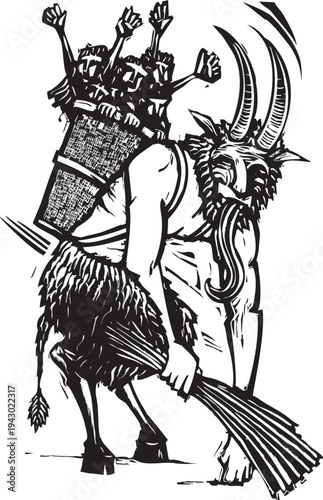 Woodcut style Christmas European Krampus