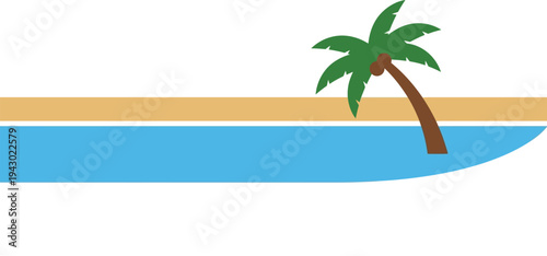 Palm tree on sandy beach in serene tropical setting with clear blue water in sunny daytime for travel brochure